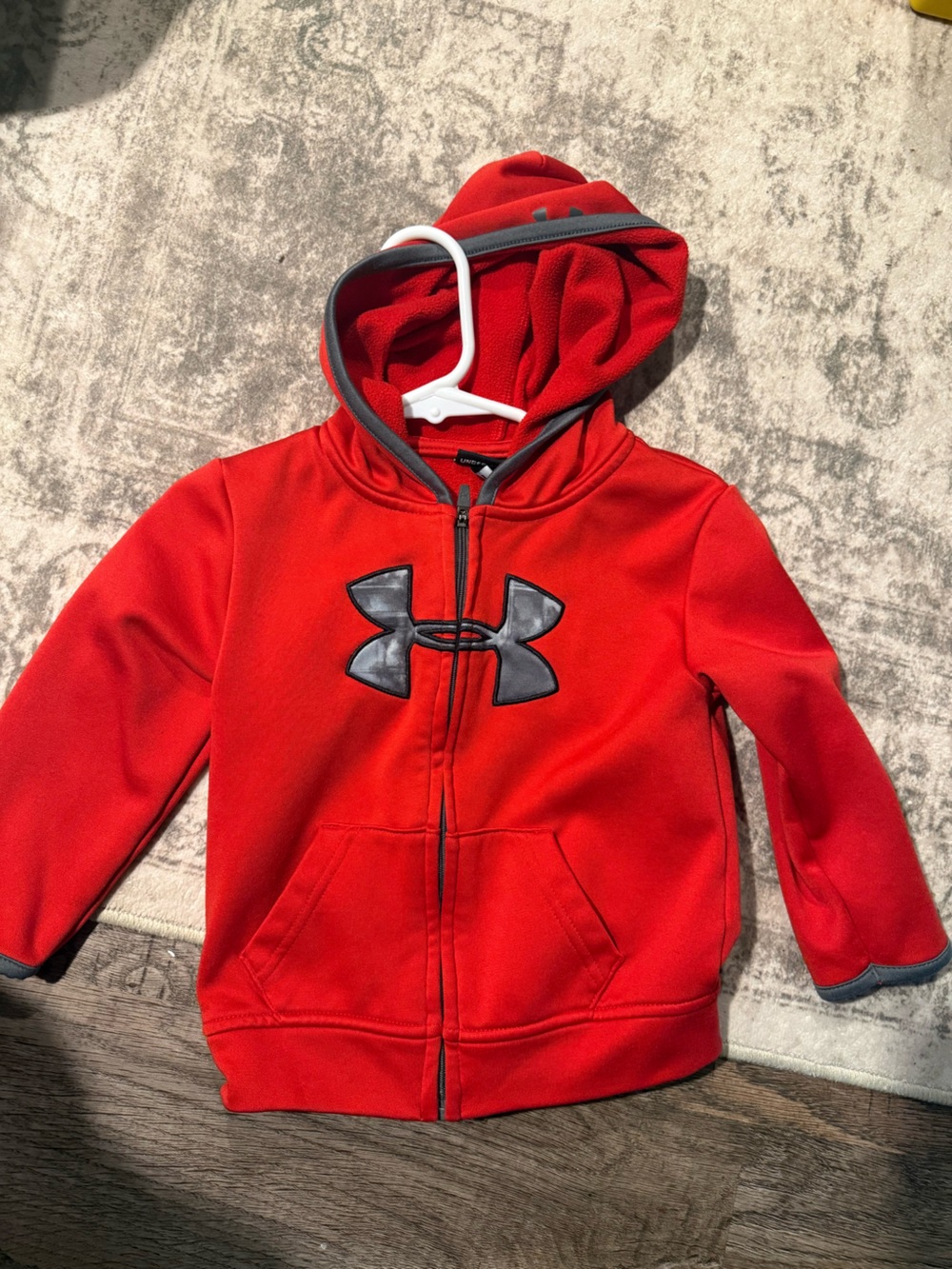 Under Armour Bright Red Kids Zip-Up Hoodie with Gray Logo Trim